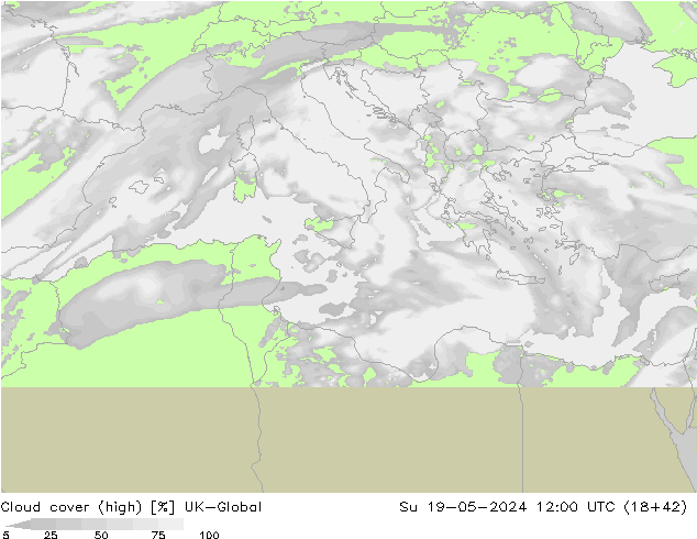Cloud cover (high) UK-Global Su 19.05.2024 12 UTC