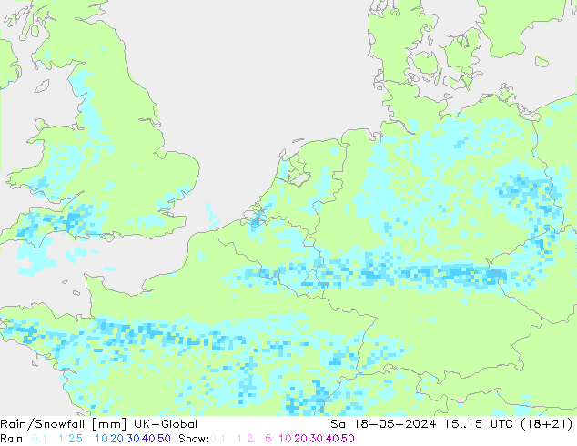 Rain/Snowfall UK-Global So 18.05.2024 15 UTC