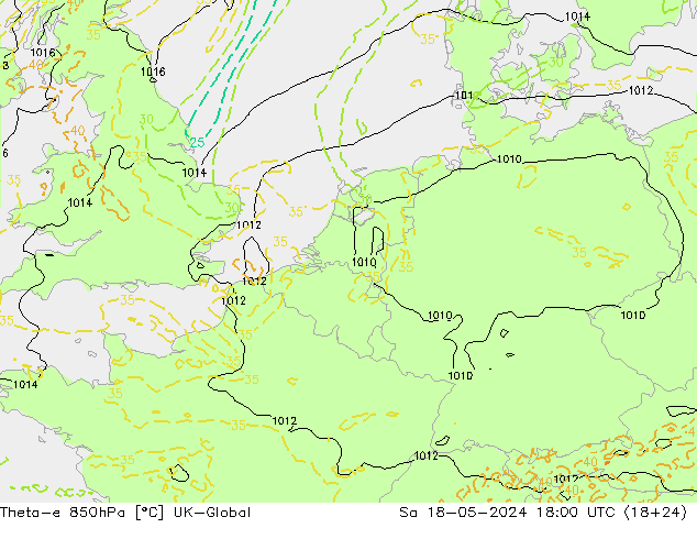 Theta-e 850hPa UK-Global So 18.05.2024 18 UTC
