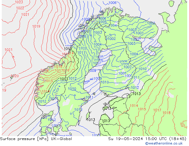 Surface pressure UK-Global Su 19.05.2024 15 UTC