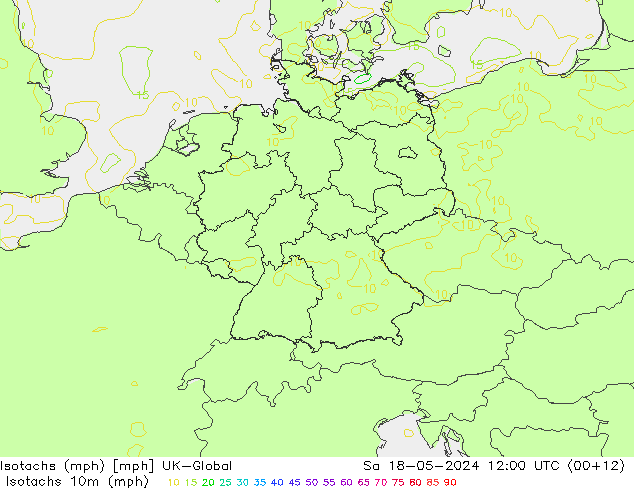 Isotachs (mph) UK-Global 星期六 18.05.2024 12 UTC