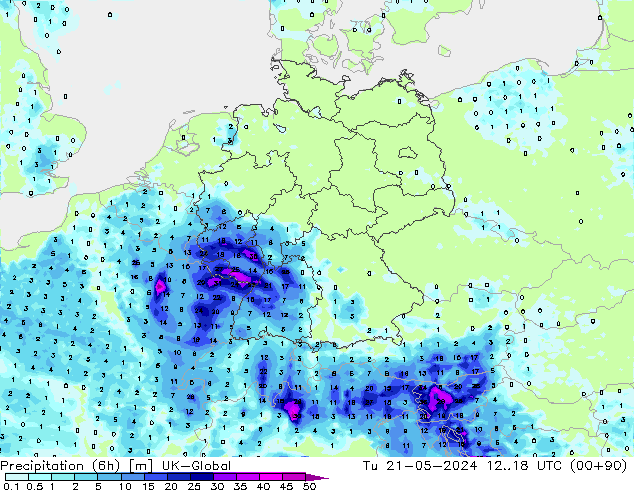 Precipitación (6h) UK-Global mar 21.05.2024 18 UTC