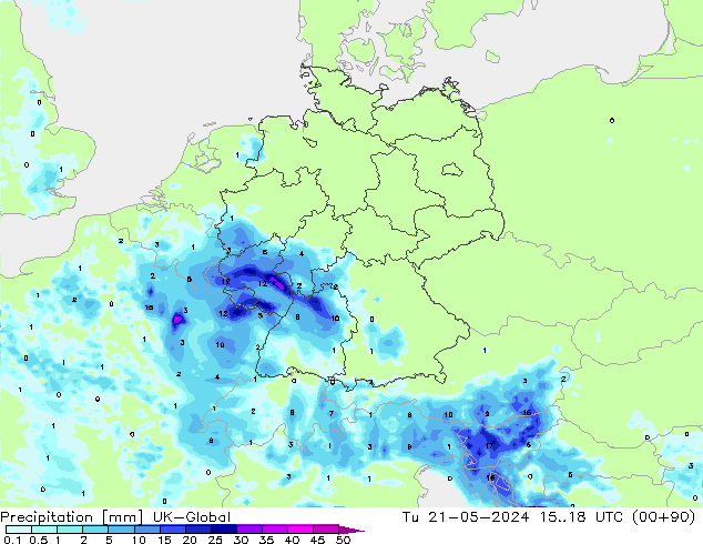 Precipitation UK-Global Tu 21.05.2024 18 UTC