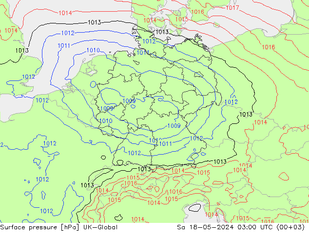 地面气压 UK-Global 星期六 18.05.2024 03 UTC