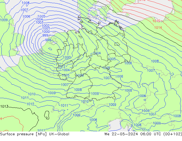 pressão do solo UK-Global Qua 22.05.2024 06 UTC
