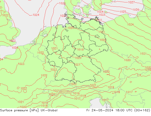 Luchtdruk (Grond) UK-Global vr 24.05.2024 18 UTC