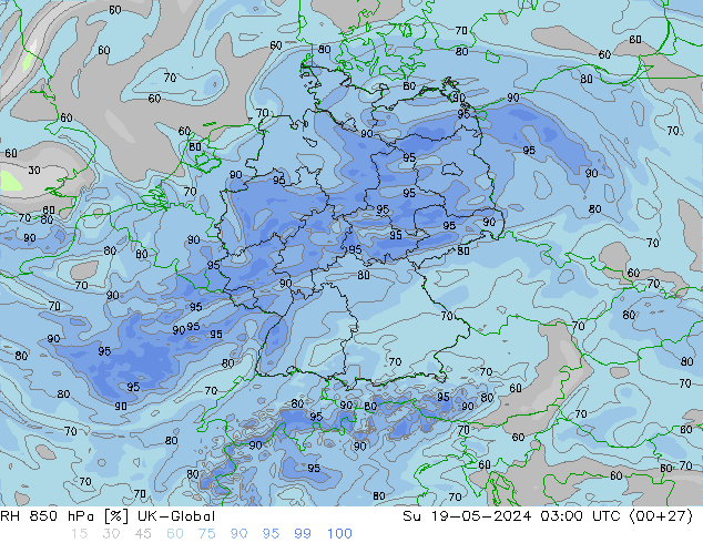 Humidité rel. 850 hPa UK-Global dim 19.05.2024 03 UTC