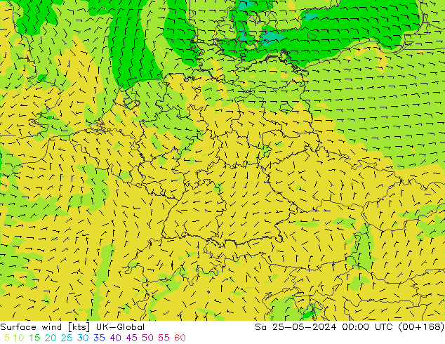 Surface wind UK-Global Sa 25.05.2024 00 UTC