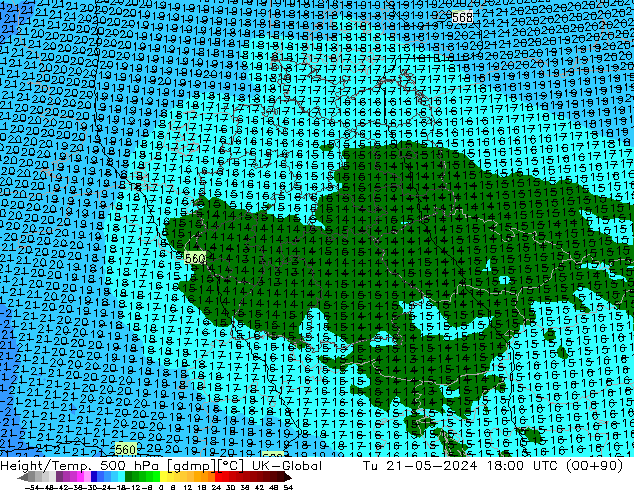 Géop./Temp. 500 hPa UK-Global mar 21.05.2024 18 UTC