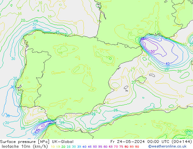Eşrüzgar Hızları (km/sa) UK-Global Cu 24.05.2024 00 UTC
