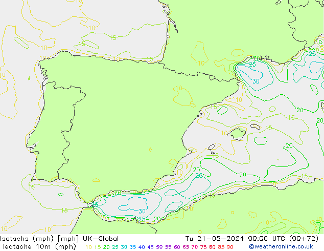 Isotachen (mph) UK-Global di 21.05.2024 00 UTC