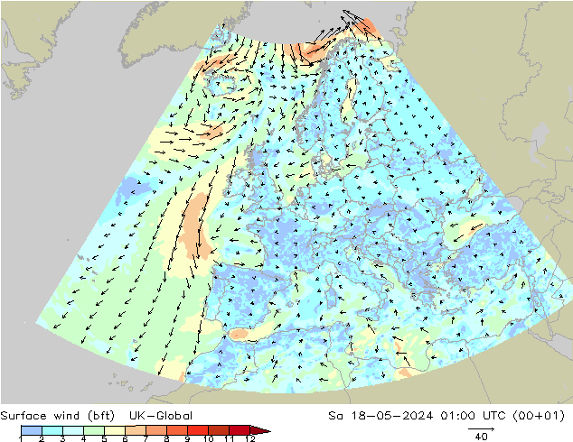 Surface wind (bft) UK-Global Sa 18.05.2024 01 UTC