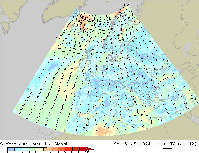 Surface wind (bft) UK-Global Sa 18.05.2024 12 UTC