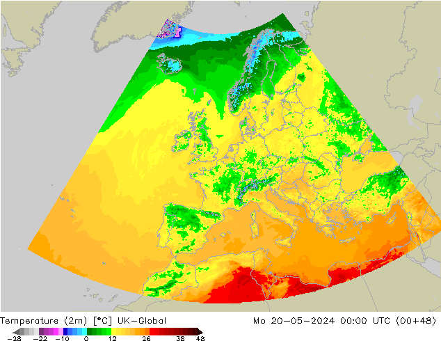 Sıcaklık Haritası (2m) UK-Global Pzt 20.05.2024 00 UTC