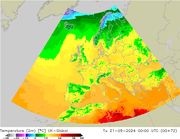 Temperature (2m) UK-Global Tu 21.05.2024 00 UTC