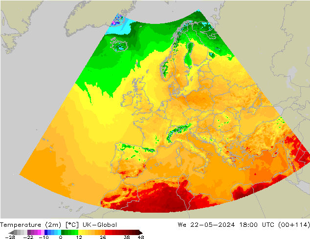 Sıcaklık Haritası (2m) UK-Global Çar 22.05.2024 18 UTC