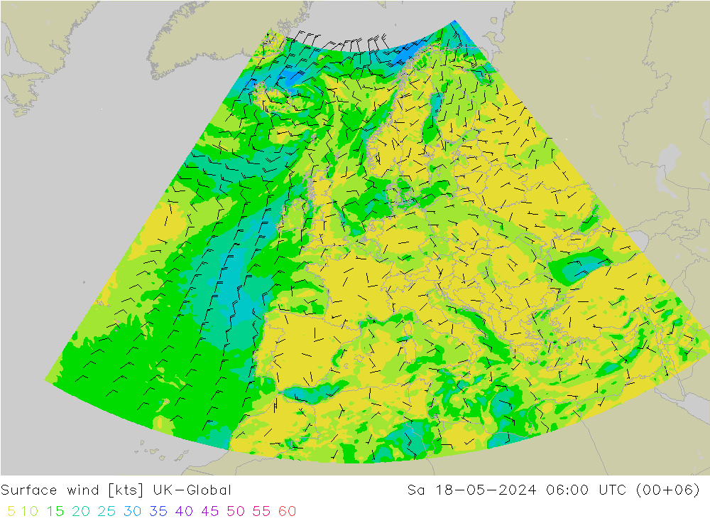 Surface wind UK-Global Sa 18.05.2024 06 UTC
