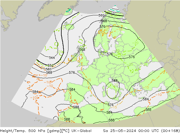Height/Temp. 500 hPa UK-Global Sáb 25.05.2024 00 UTC