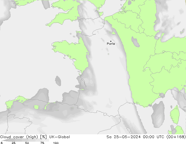 Cloud cover (high) UK-Global Sa 25.05.2024 00 UTC