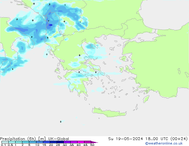 Precipitation (6h) UK-Global Su 19.05.2024 00 UTC