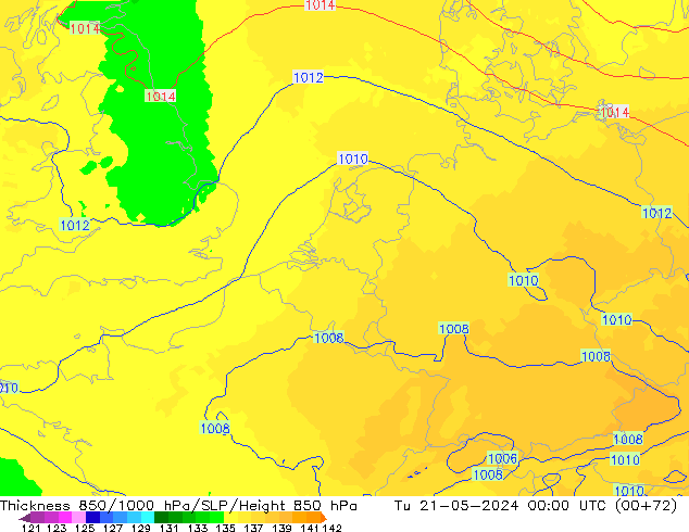 Espesor 850-1000 hPa UK-Global mar 21.05.2024 00 UTC