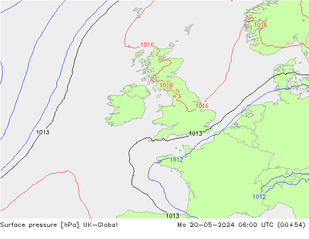 Pressione al suolo UK-Global lun 20.05.2024 06 UTC