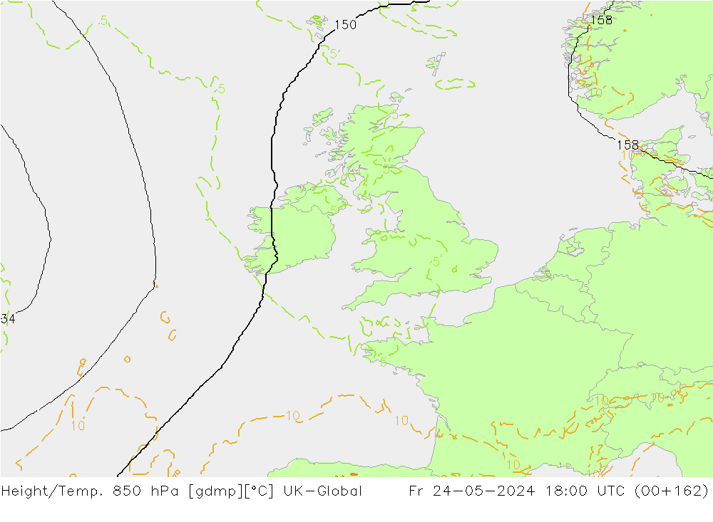 Height/Temp. 850 hPa UK-Global Pá 24.05.2024 18 UTC