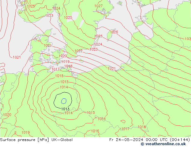 Atmosférický tlak UK-Global Pá 24.05.2024 00 UTC