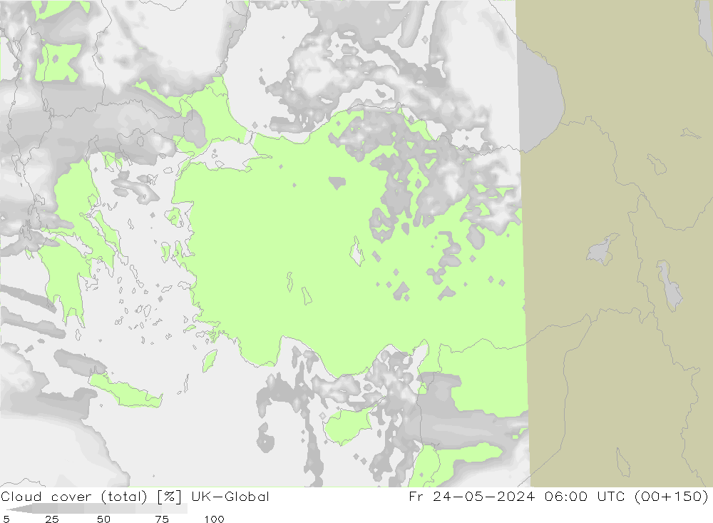 Nuages (total) UK-Global ven 24.05.2024 06 UTC