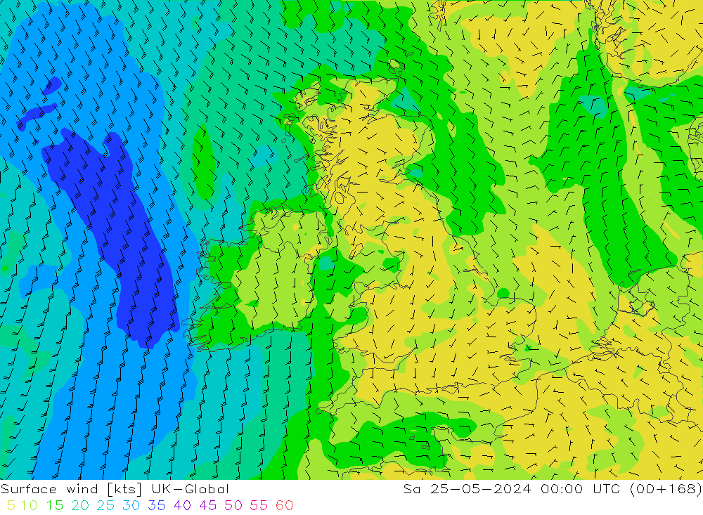 wiatr 10 m UK-Global so. 25.05.2024 00 UTC