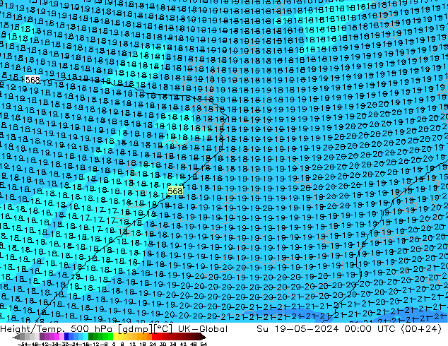 Yükseklik/Sıc. 500 hPa UK-Global Paz 19.05.2024 00 UTC