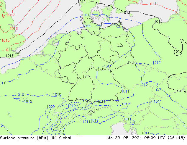 Atmosférický tlak UK-Global Po 20.05.2024 06 UTC