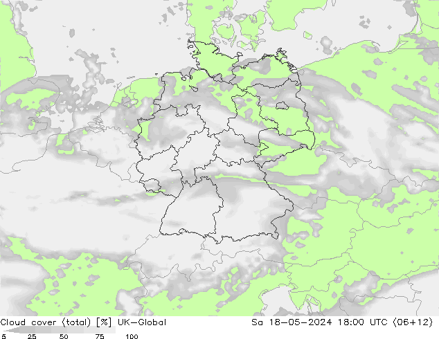 nuvens (total) UK-Global Sáb 18.05.2024 18 UTC