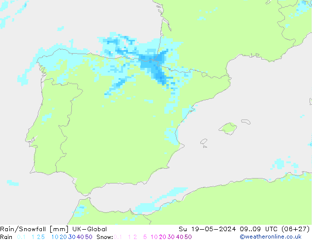 Regen/Sneeuwval UK-Global zo 19.05.2024 09 UTC