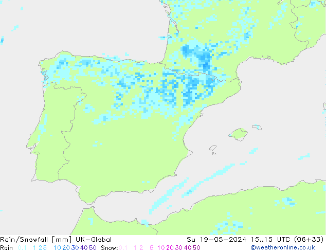 Rain/Snowfall UK-Global Ne 19.05.2024 15 UTC