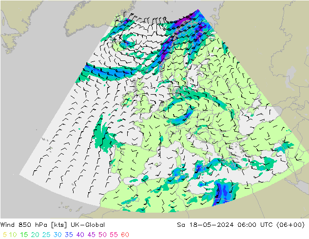 Wind 850 hPa UK-Global Sa 18.05.2024 06 UTC