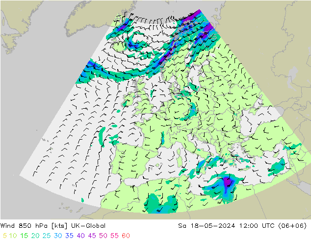 Wind 850 hPa UK-Global Sa 18.05.2024 12 UTC