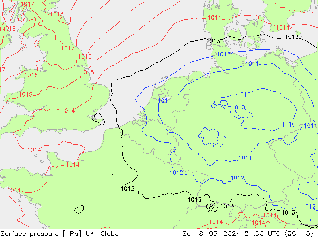 приземное давление UK-Global сб 18.05.2024 21 UTC