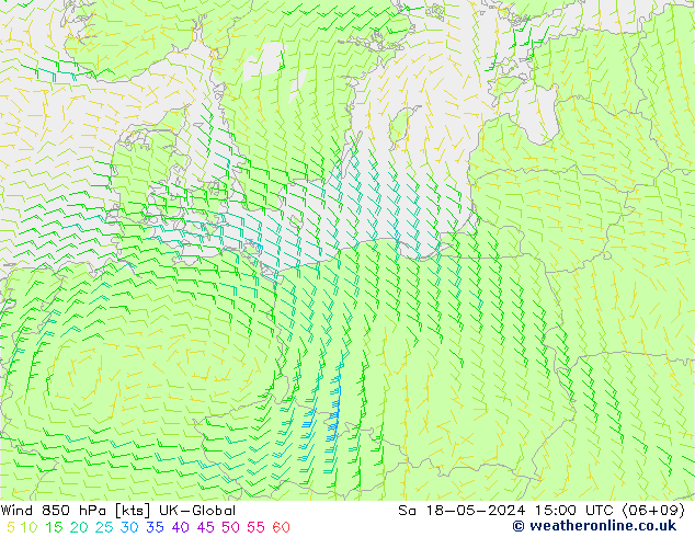 Wind 850 hPa UK-Global Sa 18.05.2024 15 UTC