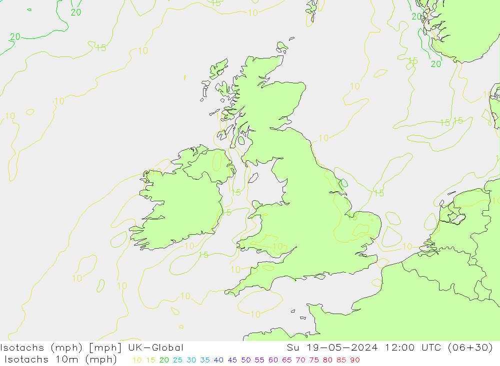 Isotachs (mph) UK-Global Ne 19.05.2024 12 UTC