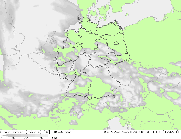 Cloud cover (middle) UK-Global We 22.05.2024 06 UTC