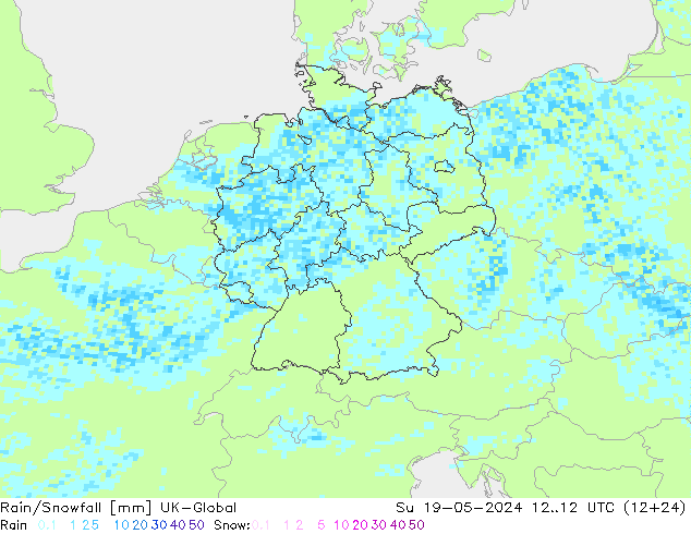 Rain/Snowfall UK-Global Paz 19.05.2024 12 UTC