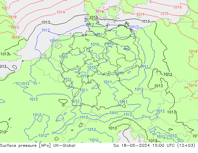 地面气压 UK-Global 星期六 18.05.2024 15 UTC