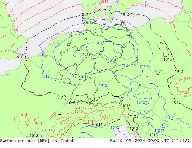Presión superficial UK-Global dom 19.05.2024 00 UTC