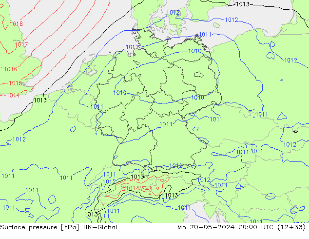Surface pressure UK-Global Mo 20.05.2024 00 UTC