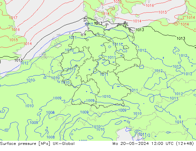 Surface pressure UK-Global Mo 20.05.2024 12 UTC