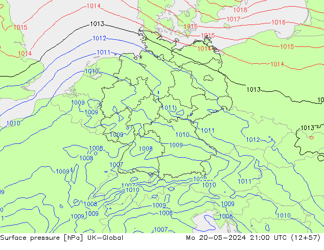 Surface pressure UK-Global Mo 20.05.2024 21 UTC