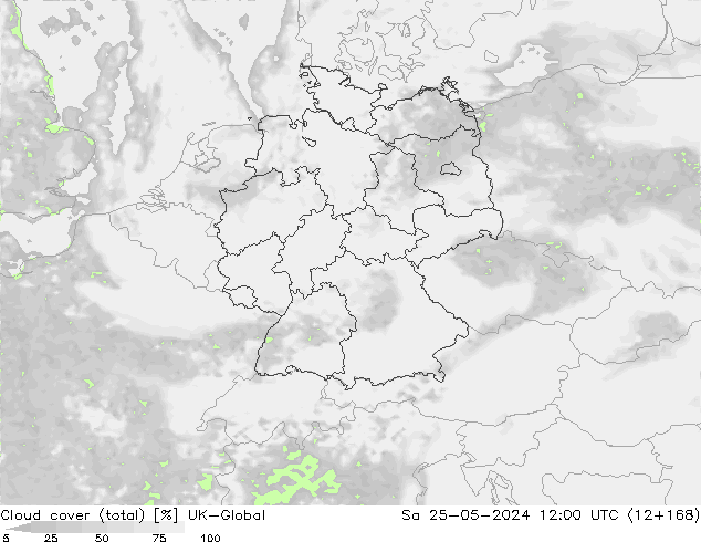 Cloud cover (total) UK-Global Sa 25.05.2024 12 UTC