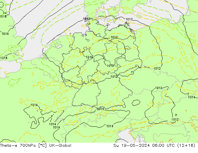 Theta-e 700hPa UK-Global Su 19.05.2024 06 UTC