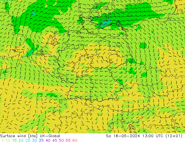 Surface wind UK-Global So 18.05.2024 13 UTC